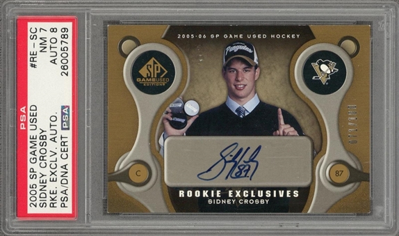 2005 SP Game Used "Rookie Exclusives" #RE-SC Sidney Crosby Signed Rookie Card (#071/100) – PSA NM 7, PSA/DNA 8